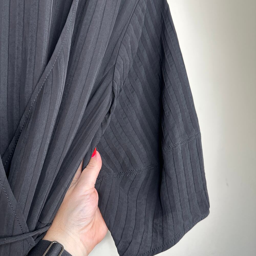 NWOT Everlane The City Stripe Puff Sleeve Black Ribbed Midi Wrap Dress 10 - Picture 8 of 15